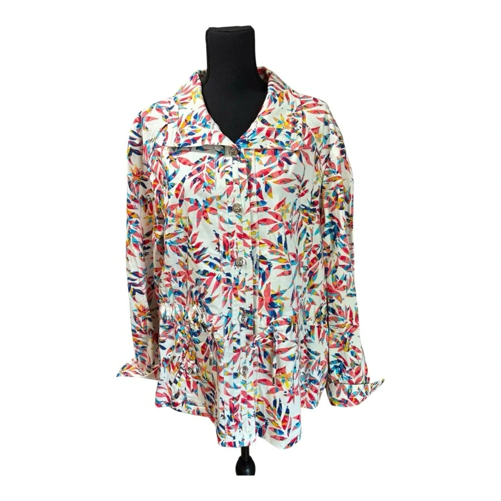 Drapers & Damon’s Vibrant Multicolor Leaf Print Women's Button Down Shirt - Picture 2 of 6